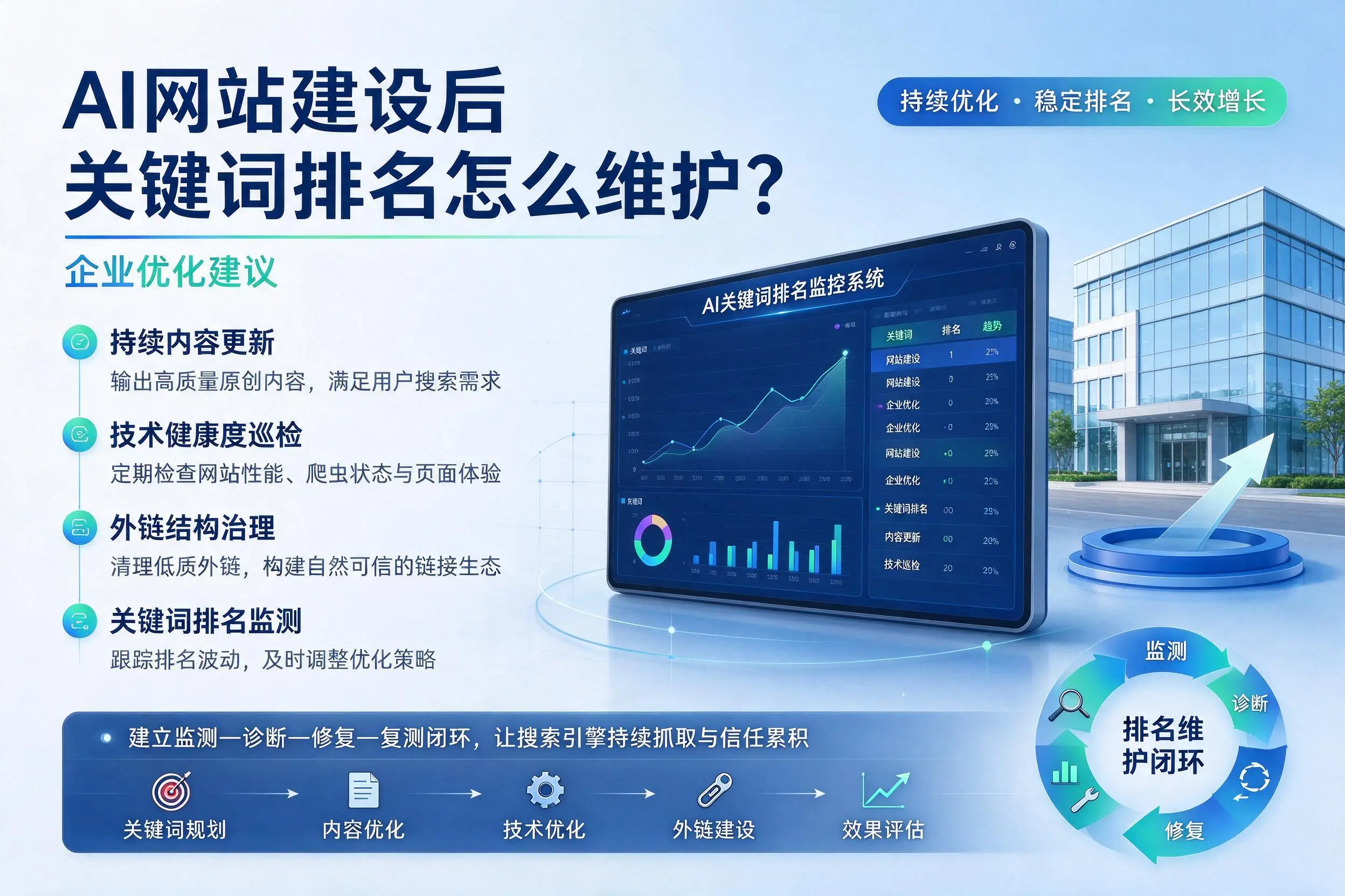 AI网站建设后关键词排名怎么维护?昭通企业优化建议