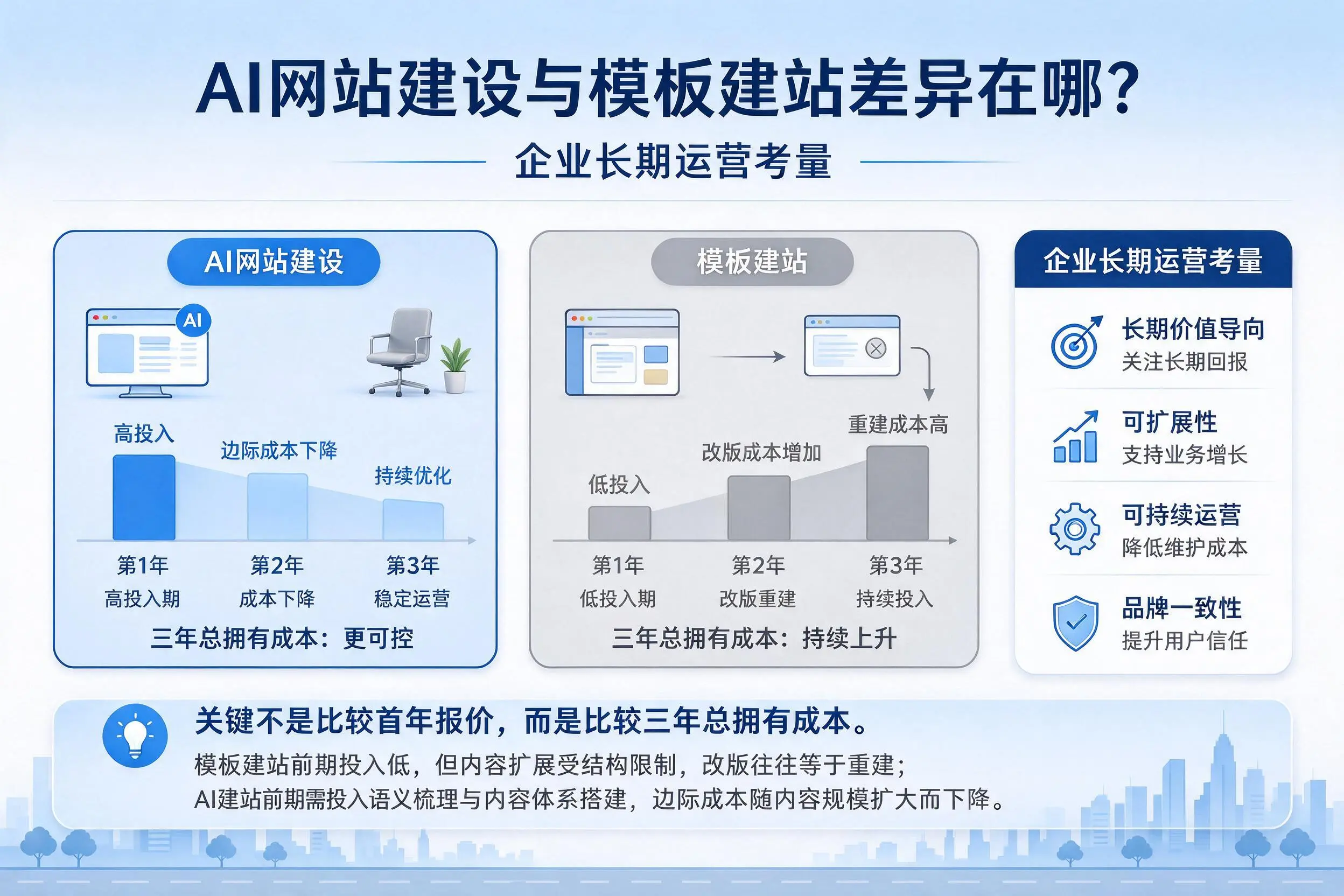 AI网站建设与模板建站差异在哪？昭通企业长期运营考量